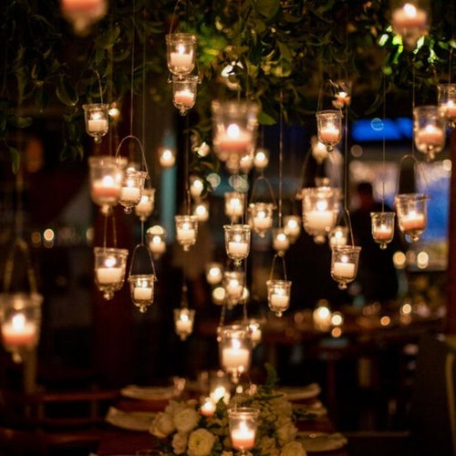 10 Clear Glass Hanging Votive Holders Candle Decorations Etsy