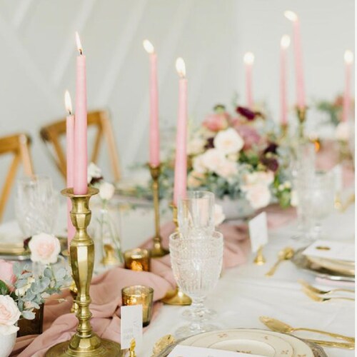 24 Light Pink Blush Taper Candles Premium Long Wax Candles Etsy