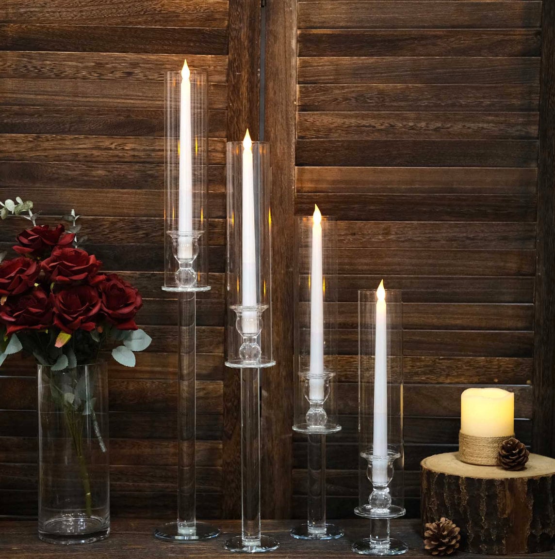 FOUR Clear Acrylic Taper Candlestick Holders Hurricane Candle Etsy