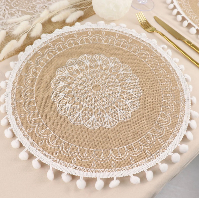 FOUR Boho Placemats Natural 15 Jute White Embroidery Etsy