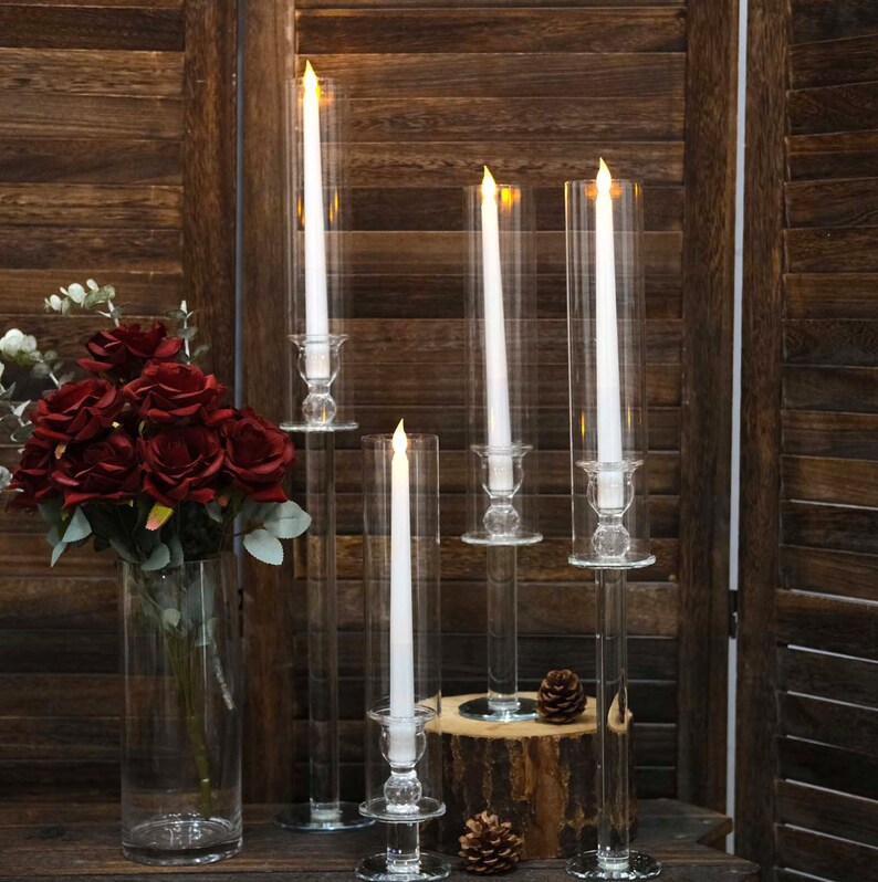 FOUR Clear Acrylic Taper Candlestick Holders Hurricane Candle Etsy
