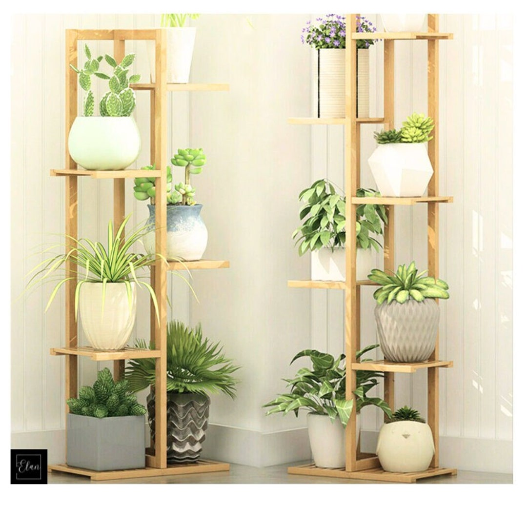 Multi Tier Bamboo Plant Shelf Wooden Plant Holders Flower Etsy