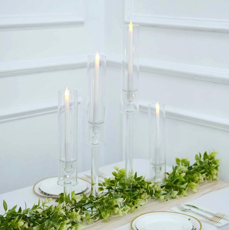 FOUR Clear Acrylic Taper Candlestick Holders Hurricane Candle Etsy