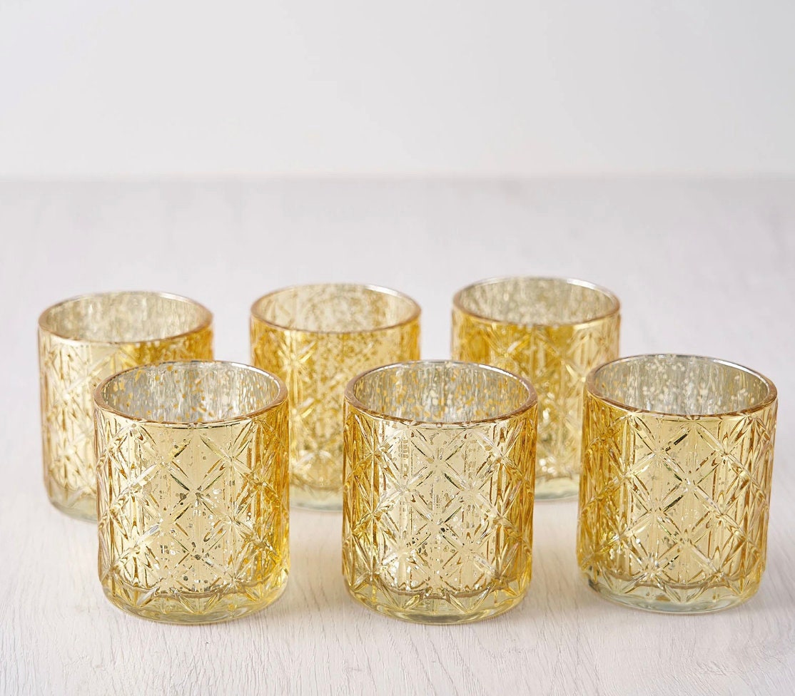 24 Gold Mercury Glass Votive Candle Holders Speckled Glass Etsy