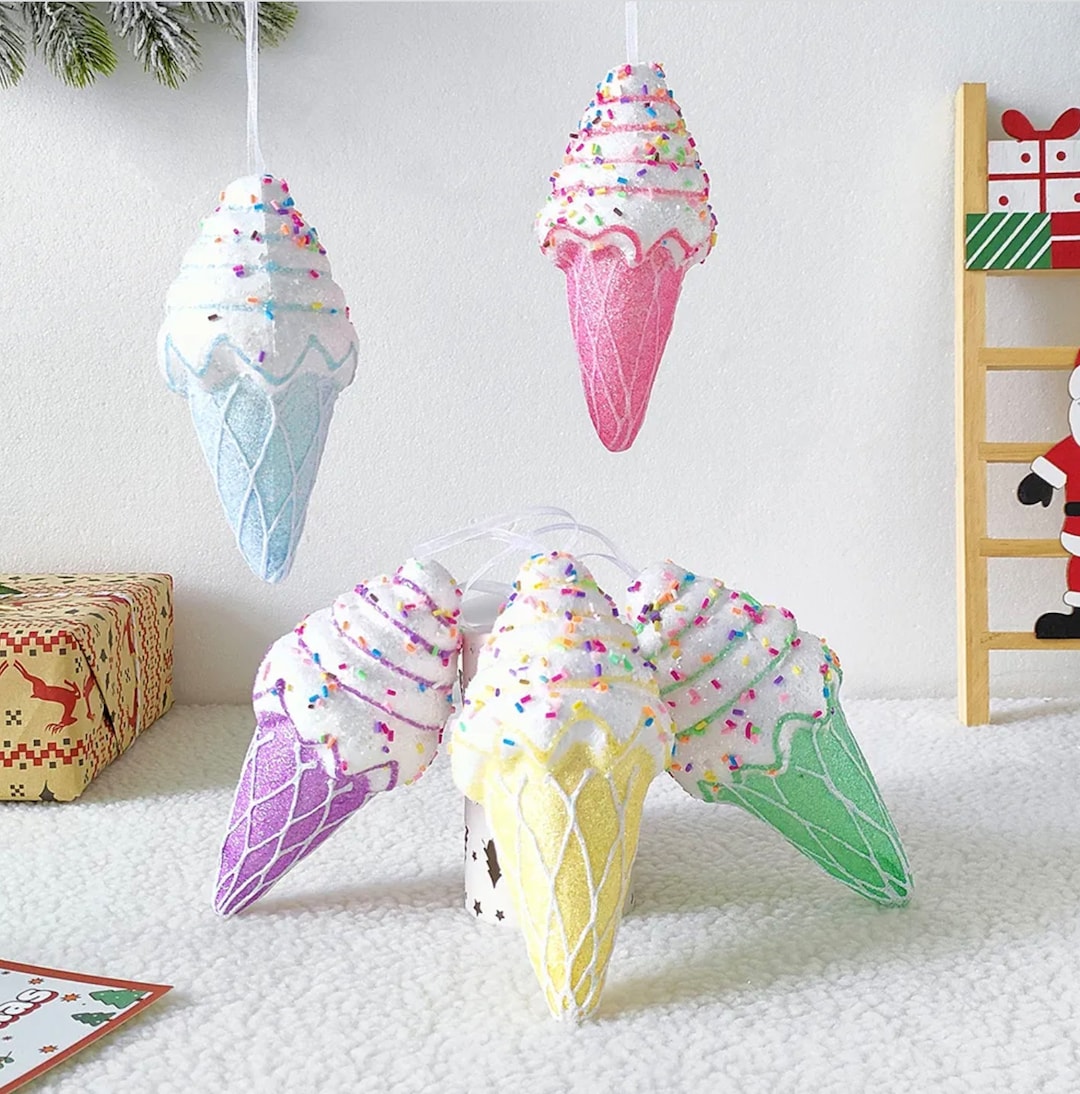 5 Ice Cream Cone Ornaments Sweet Treats Decor Hanging Ice Etsy