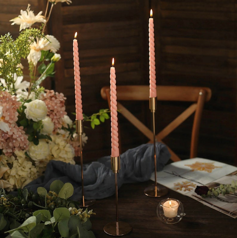 24 Pink Blush Spiral Taper Candles Premium Long Wax Candles Etsy