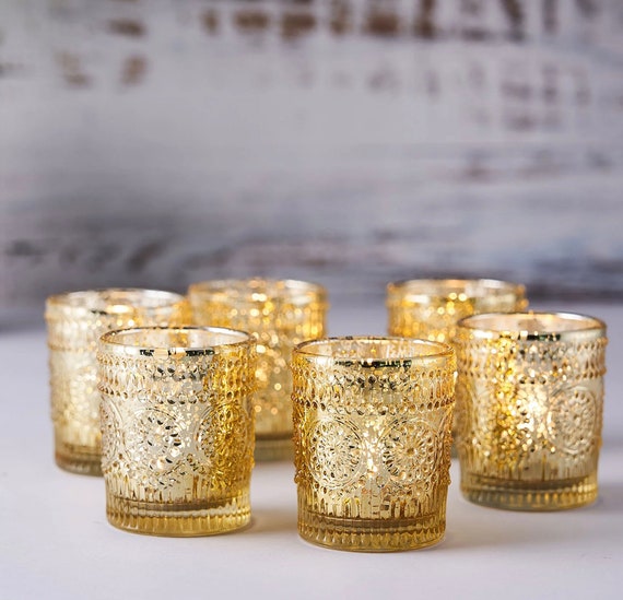 24 Gold Mercury Glass Votive Candle Holders Speckled Glass 
