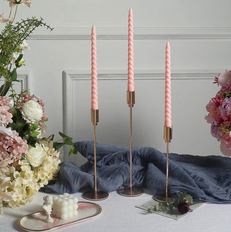 24 Pink Blush Spiral Taper Candles Premium Long Wax Candles Etsy