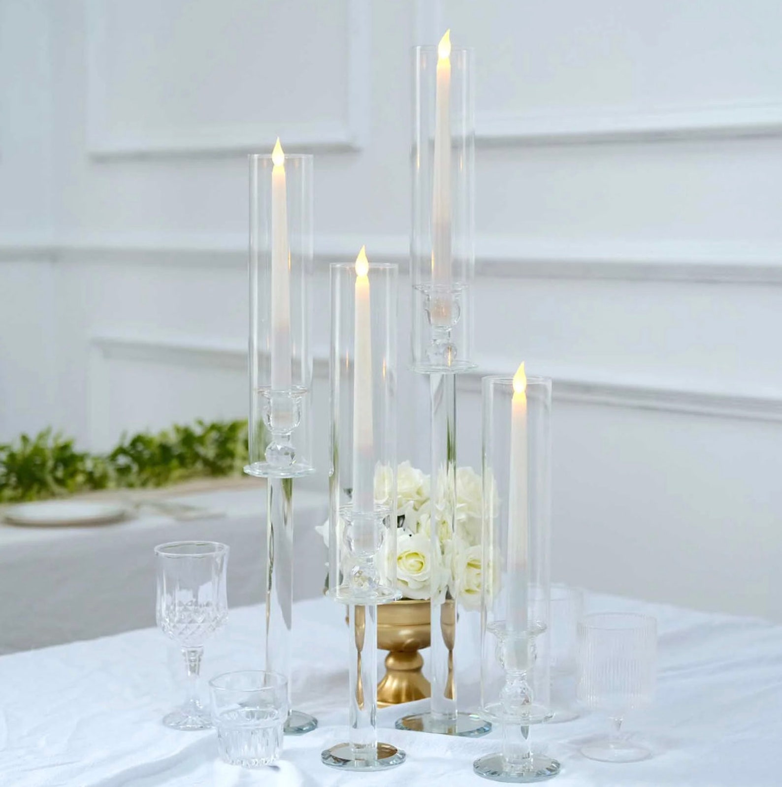 FOUR Clear Acrylic Taper Candlestick Holders Hurricane Candle Etsy