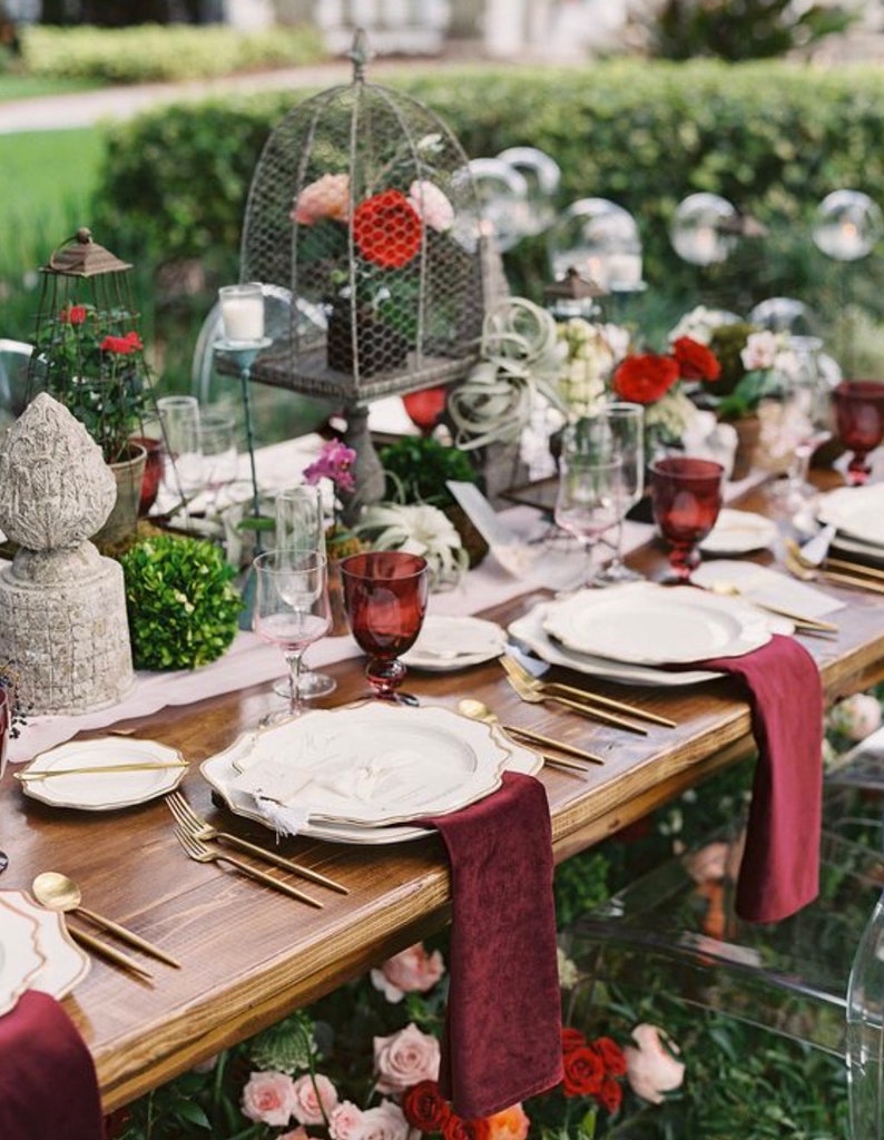 10 Burgundy Velvet Napkins 20x20 Dark Red Wine Wedding Napkins Etsy