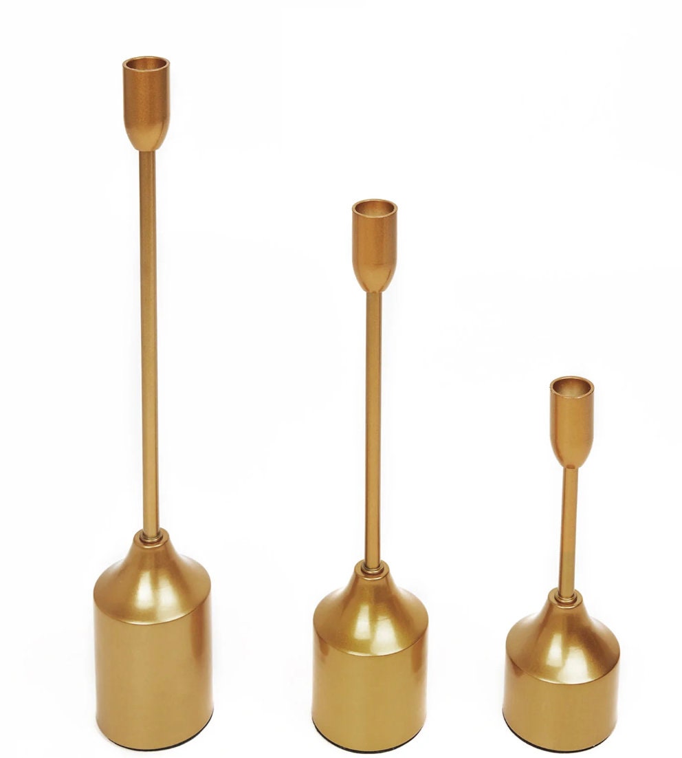 TWELVE Gold Metal Taper Candle Holders Geometric Centerpiece Etsy