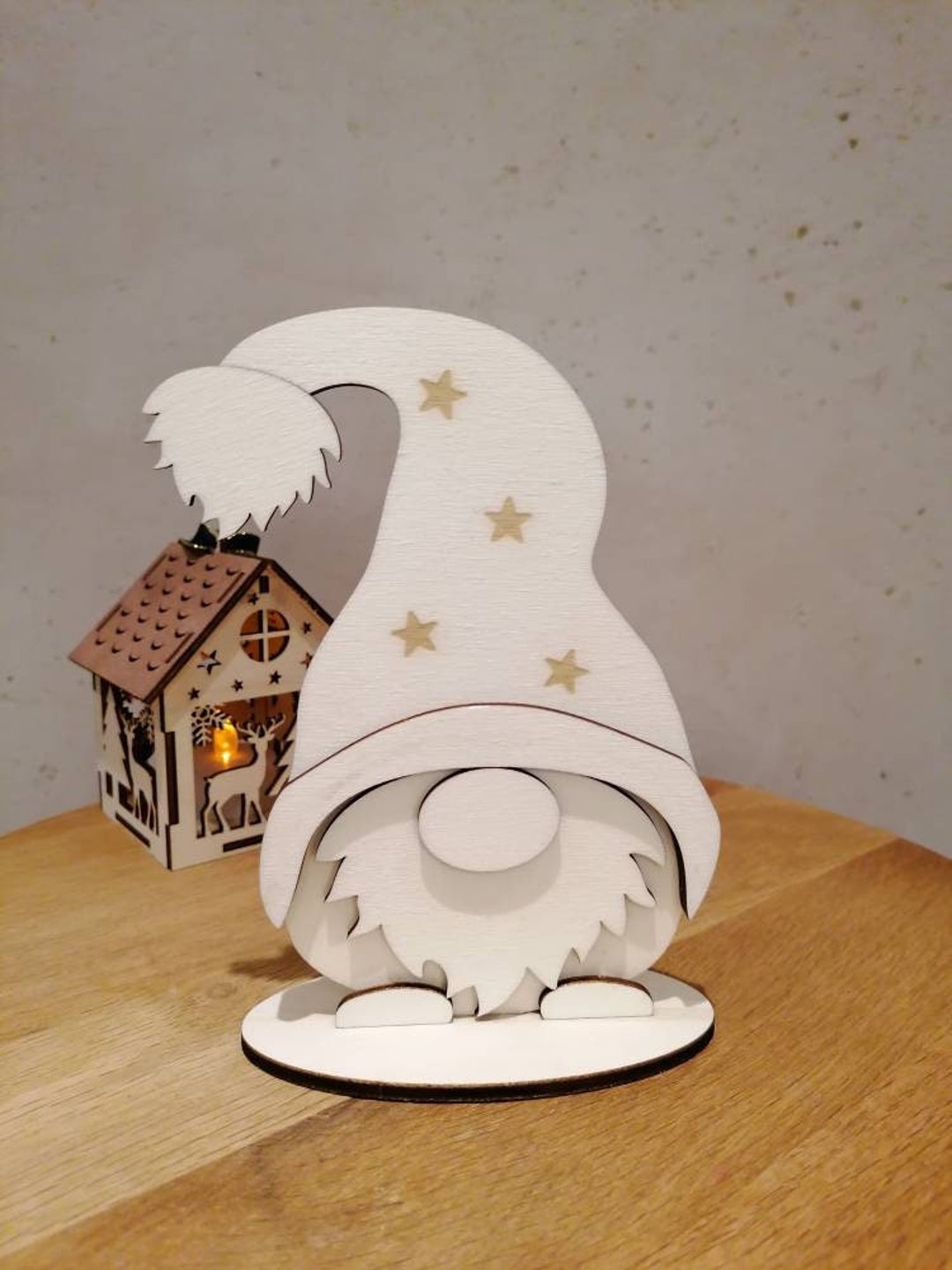 8 Mini Weihnachtswichtel Aus Holz – 4 Cm, Weiß-gold, Als Streudeko Für Tisch & Geschenke