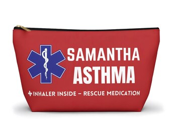 Asthma personalized pouch, custom name medical alert bag, inhaler pouch, rescue medication pouch, school travel emergency bag