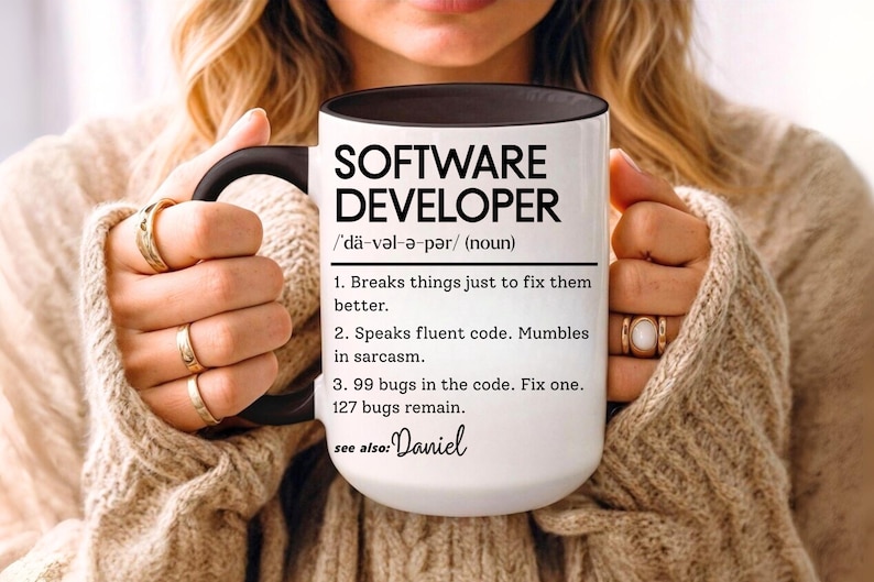 Software Developer Mug, Personalized Coder Coffee Cup, Funny Programming Gift, Debugging Mug, Custom Techie Gift, Developer Definition