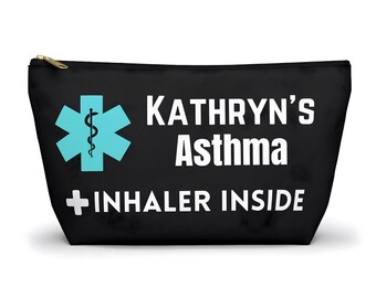 Asthma personalized pouch, custom name medical alert bag, inhaler pouch, school travel medication pouch, emergency med bag