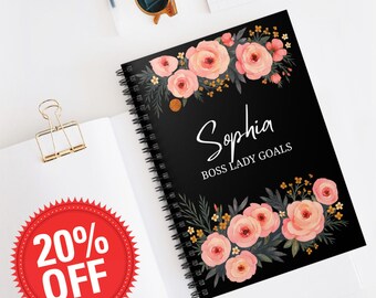 Custom Boss Lady Notebook, Personalized Spiral Journal for Women, Floral Feminine Planner, Gift for Entrepreneurs, Girl Boss Goals