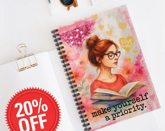 Spiral Journal - Empowering Woman, Floral Design, Self-Care Notebook