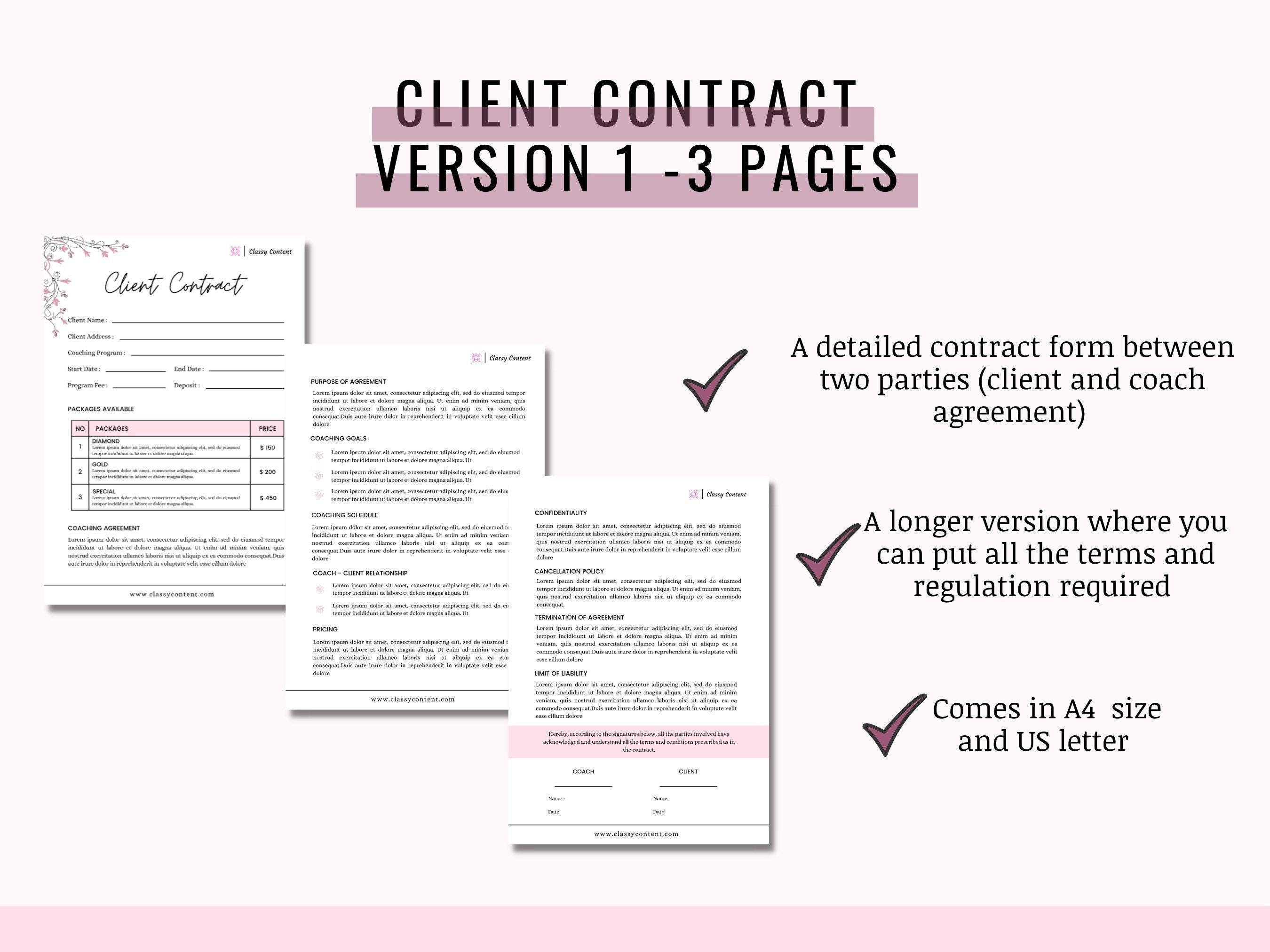 Client Contract Form Template for Coach, Business Contract Form ...