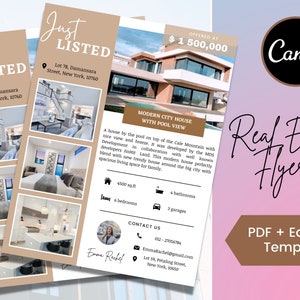 Real Estate flyer template, Just Listed, Open house flyer, Realtor, New house Marketing, Real Estate branding, Property agent, Canva