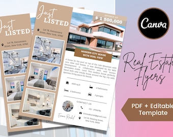 Real Estate flyer template, Just Listed, Open house flyer, Realtor, New house Marketing, Real Estate branding, Property agent, Canva