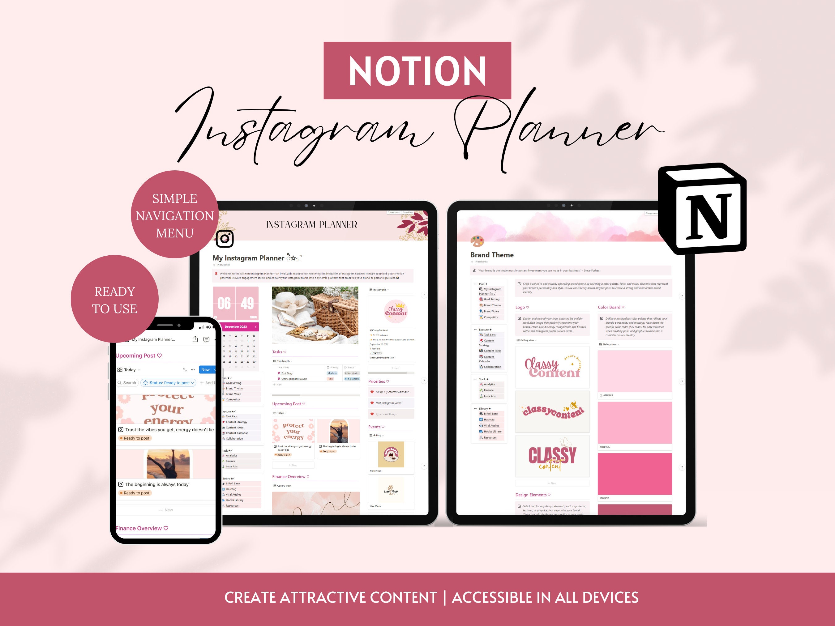 Notion Template Instagram Planner, Notion Social Media Content Planner, Notion Business Planner, Marketing template, Content Calendar