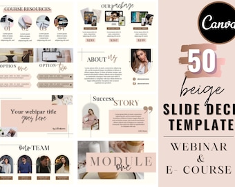 Webinar slide deck template, online course creator, course slide deck, slide presentation, Powerpoint template, webinar templates Canva