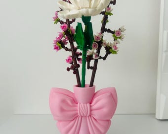 Pink Bow Vase for LEGO Flowers Aesthetic Decor Gift for floral displays