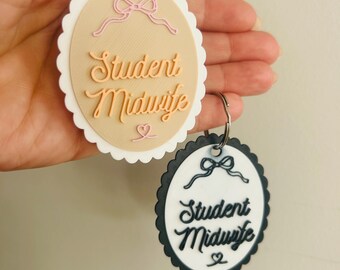 Student Midwife scalloped keyring bag charm- custom midwifery gift for placement