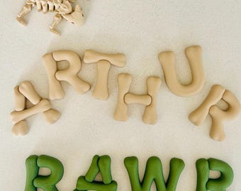 Personalised Name Alphabet Bone Bubble Letters – Dinosaur Nursery Wall Decor Sign Party Accessory