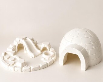 Winter Igloo Playhouse, snowy small world playset, 2 piece Winter Scene, for Playmobil, Sylvanian families, mini toys