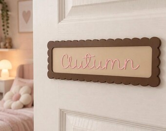 Personalised Name Bedroom Door Sign, Girls, Nursery Scalloped Plaque