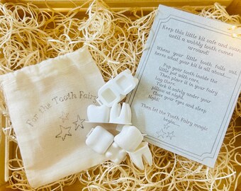 Tooth Fairy Kit, 3D Printed Molar Keepsakes, Cotton Bag, Instruction Card
