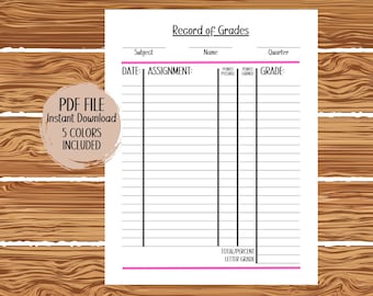 Printable Record of Grades, Teacher Printable, Grading Book Printable ...
