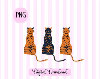 Preppy Tiger Stripes PNG: Blue and Orange Design (Digital Download)