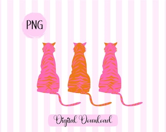 Preppy Tiger SVG file Pink and Orange Tiger Stripes Trendy png commercial use png file sublimation file preppy sweatshirt design svg Preppy