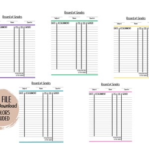 Printable Record of Grades Teacher Printable Grade Book Printable ...