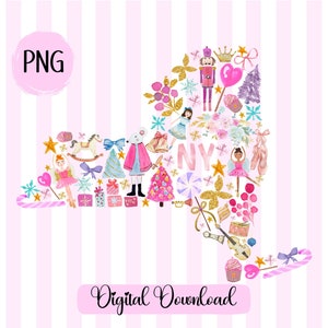 New York Nutcracker Collage Png NYC Christmas Holiday Clipart Ballet Rocking Horse Sugar Plum Fairy Russian Watercolor Christmas Sublimation