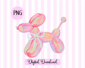 Watercolor Balloon Dog PNG, Pearls and Bows (Digital Download)