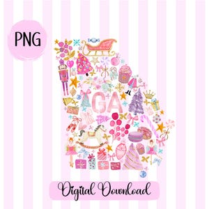 Georgia Nutcracker Collage Png GA Christmas Holiday Clipart Ballet Rocking Horse Sugar Plum Fairy Russian Watercolor Christmas Sublimation