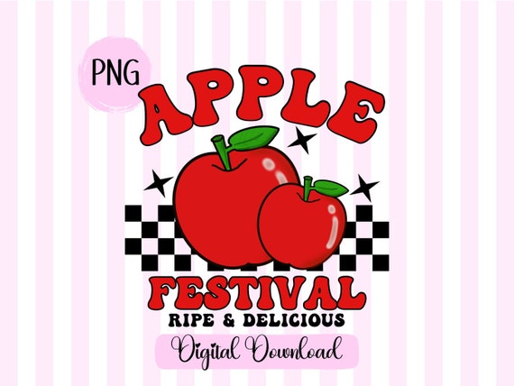 Apple Festival PNG: Retro Wavy Font, Checkered Design (Digital Download)