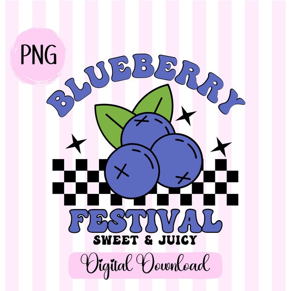 Blueberry Festival png Summertime png wavy letter vintage retro font Blueberry sunshine summer png trendy happiness Summer png Checkered png
