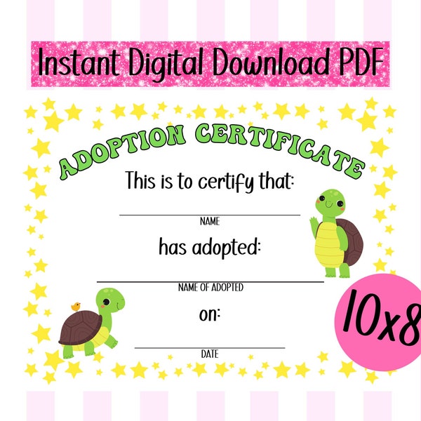 Crochet Turtle Adoption Certificate Printable Crochet Plushie Adoption Certificate of Adoption Crochet Turtle pattern Turtle Crochet