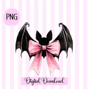 Coquette Bat with Bow png Coquette Halloween png Preppy Halloween png Girly Pink Bows Watercolor Halloween Bat png Spooky Season png