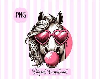 Funny Horse Blowing Bubble Gum PNG: 70s Vibe, Coquette (Digital Download)