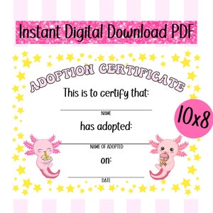 Gehäkelte Urkunde für Axolotl Printable Crochet Plushie Adoption Urkunde für Adoption häkeln Axolotl muster Axolotl häkeln
