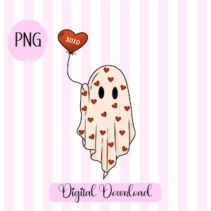 Valentines Ghost Png Ghost With Balloon xoxo png Pastel Valentines Day Valentines Day Sublimation Girl Ghost Png Preppy png Be My boo png