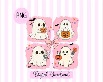 Pink Bow Ghost PNG: Coquette Halloween-afbeelding (digitale download)