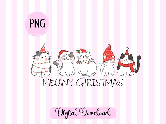 Meowy Christmas Cat PNG, Cute Family Christmas (Digital Download)