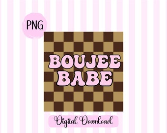 Boujee Babe PNG File: Preppy Pink & Brown Checkered Design (Digital Download)