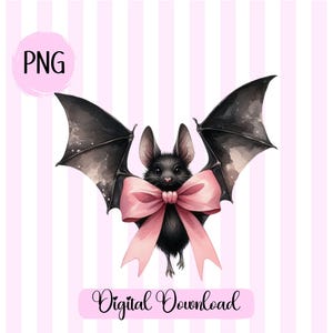 Coquette Bat with Bow png Coquette Halloween png Preppy Halloween png Girly Pink Bows Watercolor Halloween Bat png Spooky Season png